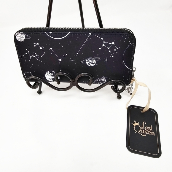 Lost Queen ✦ Celestial Print Wallet ✦ Zodiac Signs Black Cat Vegan Leather OS - Picture 2 of 11
